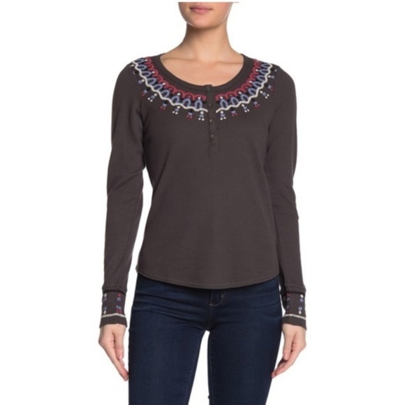 Lucky Brand Embroidered Neck Thermal Henley S - Picture 5 of 8